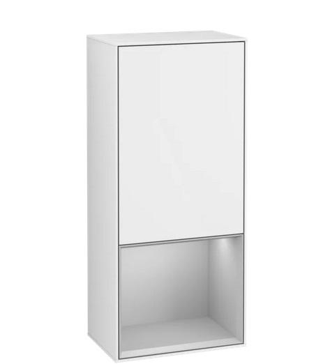 Шкафчик для ванной Villeroy & Boch Finion 41,8х93,6х27 см петли слева с подсветкой МДФ глянцевый белый лак/светло-серый матовый лак F540GJGF