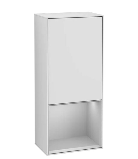Шкафчик для ванной Villeroy & Boch Finion 41,8х93,6х27 см петли слева с подсветкой МДФ белый матовый лак/светло-серый матовый лак F540GJMT