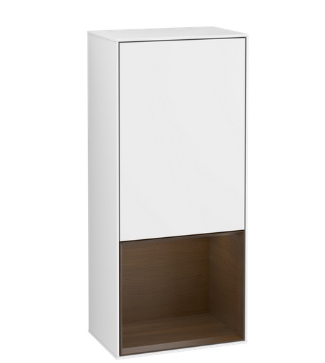 Шафка для ванної Villeroy & Boch Finion 41,8х93,6х27 см петлі зліва з підсвічуванням МДФ глянсовий білий лак/шпон волоського горіха F540GNGF