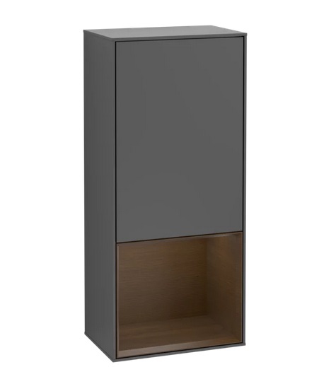 Шафка для ванної Villeroy & Boch Finion 41,8х93,6х27 см петлі зліва з підсвічуванням МДФ антрацит матовий лак/шпон волоського горіха F540GNGK