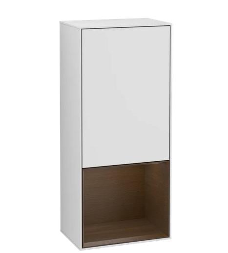 Шкафчик для ванной Villeroy & Boch Finion 41,8х93,6х27 см петли слева с подсветкой МДФ белый матовый лак/шпон грецкого ореха F540GNMT