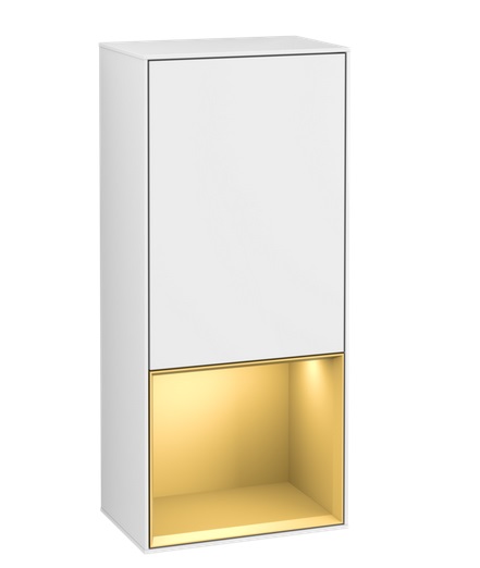 Шкафчик для ванной Villeroy & Boch Finion 41,8х93,6х27 см петли слева с подсветкой МДФ глянцевый белый лак/золотой матовый лак F540HFGF