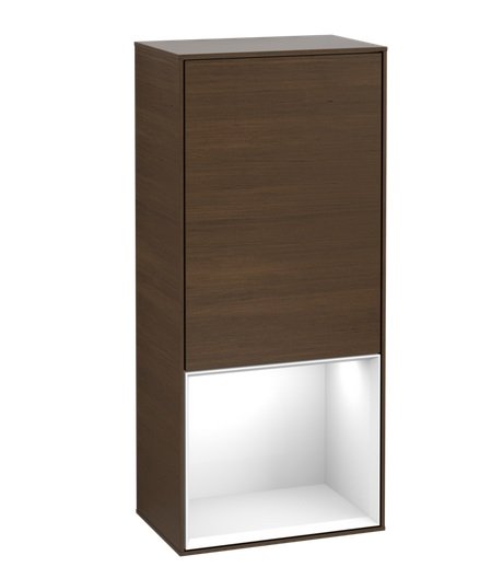 Шкафчик для ванной Villeroy & Boch Finion 41,8х93,6х27 см петли слева с подсветкой ДСП шпон грецкого ореха/глянцевый белый лак F540GFGN