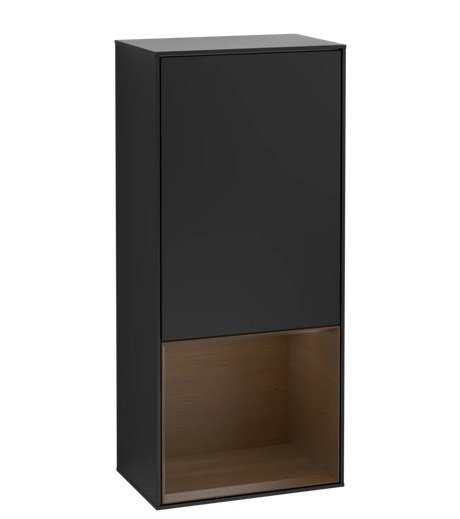 Шкафчик для ванной Villeroy & Boch Finion 41,8х93,6х27 см петли слева с подсветкой МДФ черный матовый лак/шпон грецкого ореха F540GNPD