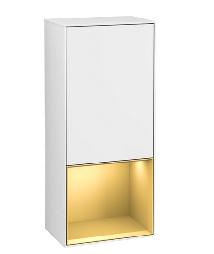 Шкафчик для ванной Villeroy & Boch Finion 41,8х93,6х27 см петли слева с подсветкой МДФ глянцевый белый лак/золотой матовый лак F540HFGF