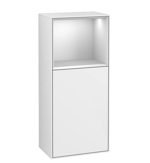 Шкафчик для ванной Villeroy & Boch Finion 41,8х93,6х27 см петли слева с подсветкой МДФ глянцевый белый лак/белый матовый лак F540MTGF