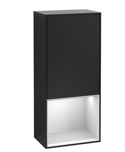 Шкафчик для ванной Villeroy & Boch Finion 41,8х93,6х27 см петли слева с подсветкой МДФ черный матовый лак/белый матовый лак F540MTPD