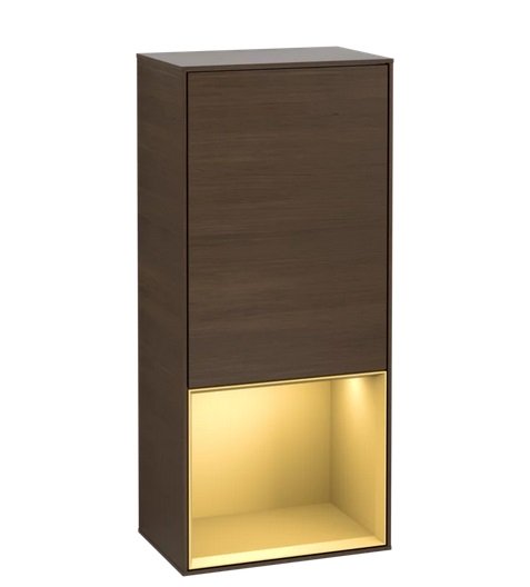 Шкафчик для ванной Villeroy & Boch Finion 41,8х93,6х27 см петли слева с подсветкой ДСП шпон грецкого ореха/золотой матовый лак F540HFGN