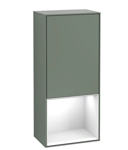 Шкафчик для ванной Villeroy & Boch Finion 41,8х93,6х27 см петли слева с подсветкой МДФ оливковый матовый лак/глянцевый белый лак F540GFGM