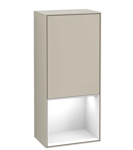 Шкафчик для ванной Villeroy & Boch Finion 41,8х93,6х27 см петли слева с подсветкой МДФ песок матовый лак/глянцевый белый лак F540GFHH