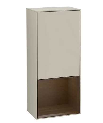 Шафка для ванної Villeroy & Boch Finion 41,8х93,6х27 см петлі зліва з підсвічуванням МДФ пісок матовий лак/шпон волоського горіха F540GNHH