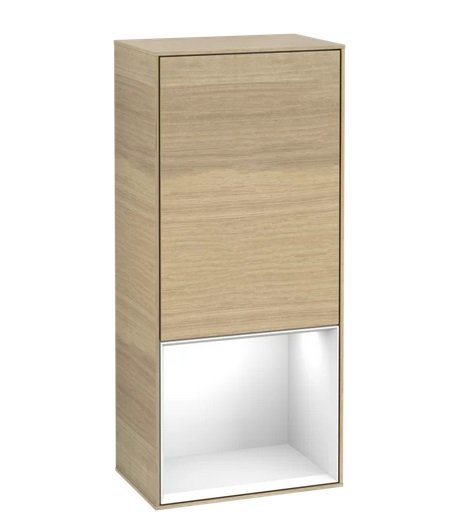 Шкафчик для ванной Villeroy & Boch Finion 41,8х93,6х27 см петли слева с подсветкой ДСП шпон дуба/глянцевый белый лак F540GFPC