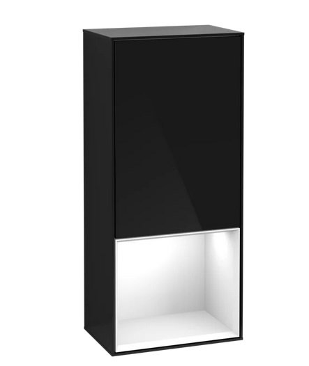Шкафчик для ванной Villeroy & Boch Finion 41,8х93,6х27 см петли слева с подсветкой МДФ глянцевый черный лак/глянцевый белый лак F540GFPH