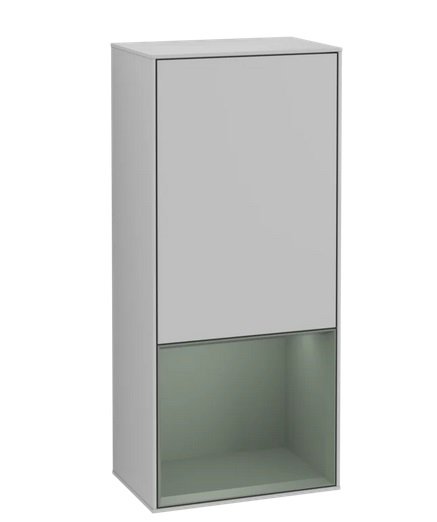 Шафка для ванної Villeroy & Boch Finion 41,8х93,6х27 см петлі зліва з підсвічуванням МДФ світло-сірий матовий лак/оливковий матовий лак F540GMGJ