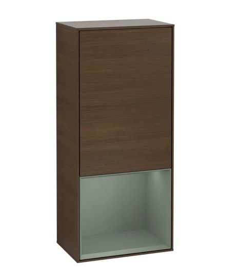 Шкафчик для ванной Villeroy & Boch Finion 41,8х93,6х27 см петли слева с подсветкой ДСП шпон грецкого ореха/оливковый матовый лак F540GMGN