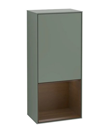 Шкафчик для ванной Villeroy & Boch Finion 41,8х93,6х27 см петли слева с подсветкой МДФ оливковый матовый лак/шпон грецкого ореха F540GNGM