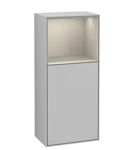 Шафка для ванної Villeroy & Boch Finion 41,8х93,6х27 см петлі зліва з підсвічуванням МДФ світло-сірий матовий лак/пісок матовий лак F520HHGJ