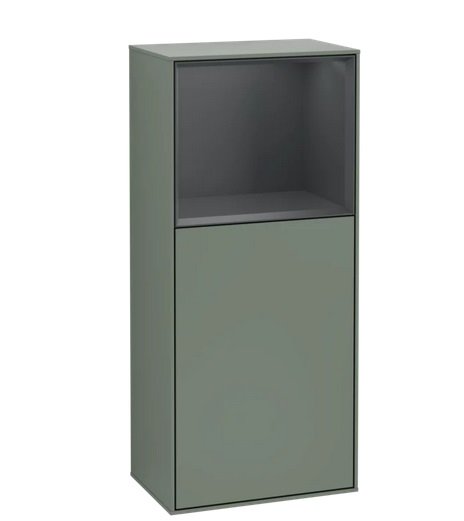 Шкафчик для ванной Villeroy & Boch Finion 41,8х93,6х27 см петли слева с подсветкой МДФ оливковый матовый лак/темно-синий матовый лак F520HGGM