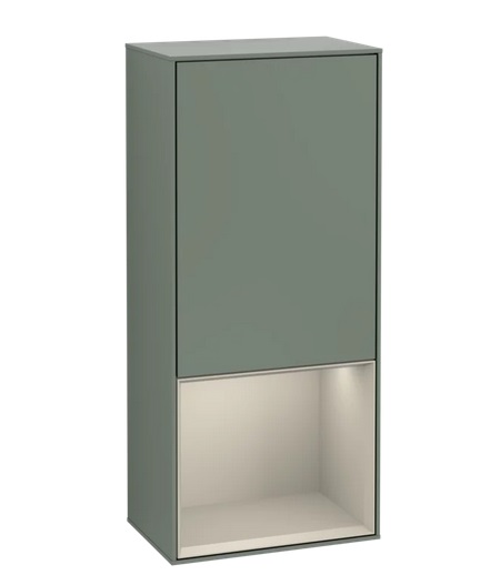 Шафка для ванної Villeroy & Boch Finion 41,8х93,6х27 см петлі зліва з підсвічуванням МДФ оливковий матовий лак/пісок матовий лак F540HHGM