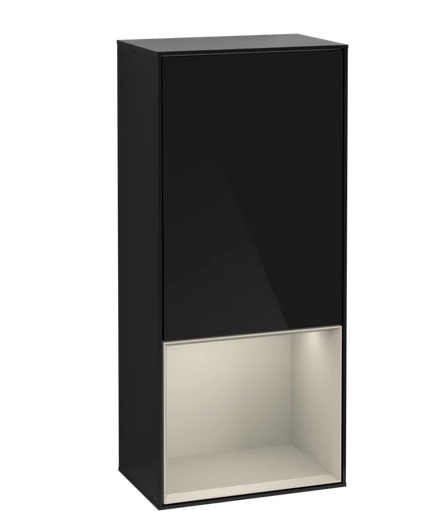 Шкафчик для ванной Villeroy & Boch Finion 41,8х93,6х27 см петли слева с подсветкой МДФ глянцевый черный лак/песок матовый лак F540HHPH