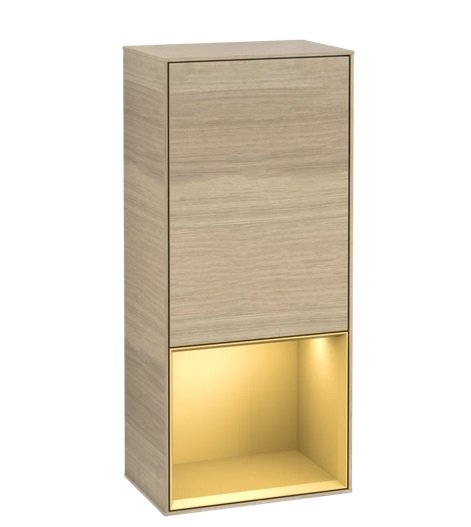 Шафка для ванної Villeroy & Boch Finion 41,8х93,6х27 см петлі зліва з підсвічуванням ДСП шпон дуба/золотий матовий лак F540HFPC