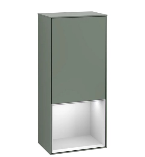 Шкафчик для ванной Villeroy & Boch Finion 41,8х93,6х27 см петли слева с подсветкой МДФ оливковый матовый лак/белый матовый лак F540MTGM