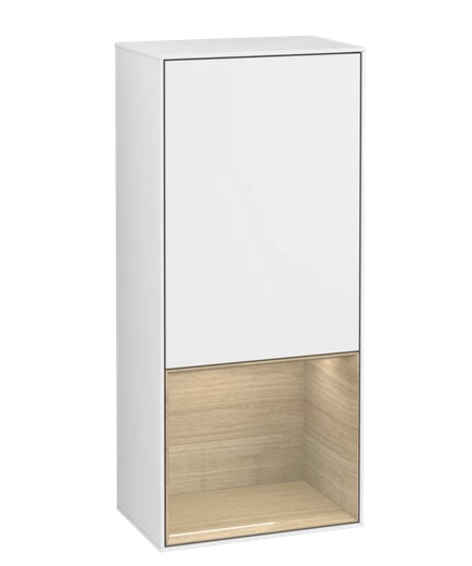 Шафка для ванної Villeroy & Boch Finion 41,8х93,6х27 см петлі зліва з підсвічуванням МДФ глянсовий білий лак/шпон дуба F540PCGF