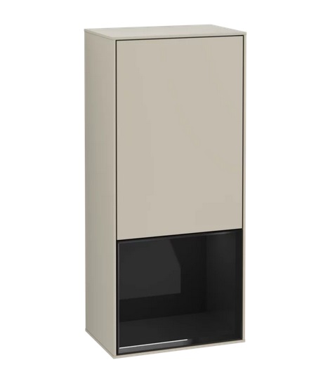 Шафка для ванної Villeroy & Boch Finion 41,8х93,6х27 см петлі зліва з підсвічуванням МДФ пісок матовий лак/глянцевий чорний лак F540PHHH