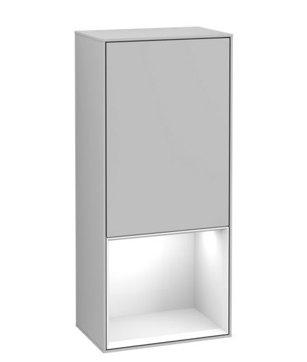 Шкафчик для ванной Villeroy & Boch Finion 41,8х93,6х27 см петли слева с подсветкой МДФ светло-серый матовый лак/глянцевый белый лак G540GFGJ
