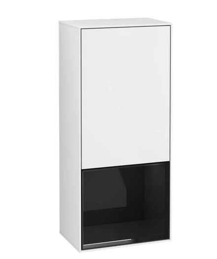 Шкафчик для ванной Villeroy & Boch Finion 41,8х93,6х27 см петли слева с подсветкой МДФ глянцевый белый лак/глянцевый черный лак F540PHGF