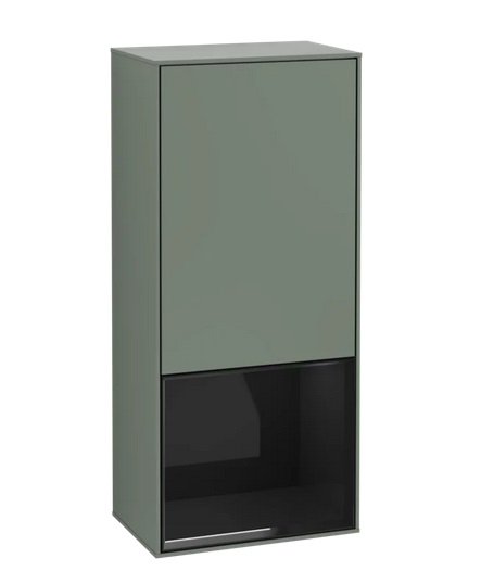 Шкафчик для ванной Villeroy & Boch Finion 41,8х93,6х27 см петли слева с подсветкой МДФ оливковый матовый лак/глянцевый черный лак F540PHGM