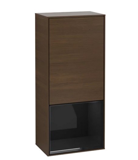 Шафка для ванної Villeroy & Boch Finion 41,8х93,6х27 см петлі зліва з підсвічуванням ДСП шпон волоського горіха/глянцевий чорний лак F540PHGN