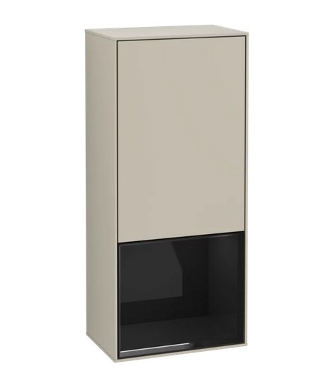 Шкафчик для ванной Villeroy & Boch Finion 41,8х93,6х27 см петли слева с подсветкой МДФ песок матовый лак/глянцевый черный лак F540PHHH