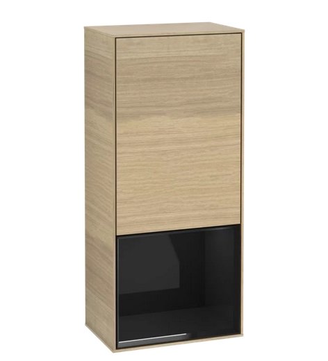 Шкафчик для ванной Villeroy & Boch Finion 41,8х93,6х27 см петли слева с подсветкой ДСП шпон дуба/глянцевый черный лак F540PHPC