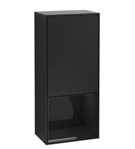 Шкафчик для ванной Villeroy & Boch Finion 41,8х93,6х27 см петли слева с подсветкой МДФ черный матовый лак/глянцевый черный лак F540PHPD