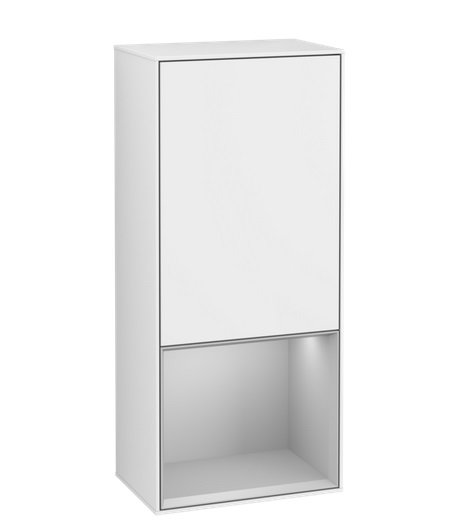 Шкафчик для ванной Villeroy & Boch Finion 41,8х93,6х27 см петли слева с подсветкой МДФ глянцевый белый лак/светло-серый матовый лак G540GJGF