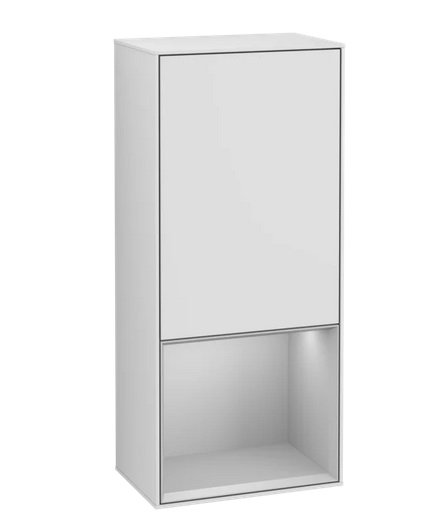 Шкафчик для ванной Villeroy & Boch Finion 41,8х93,6х27 см петли слева с подсветкой МДФ белый матовый лак/светло-серый матовый лак G540GJMT