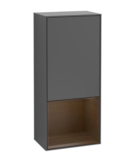 Шафка для ванної Villeroy & Boch Finion 41,8х93,6х27 см петлі зліва з підсвічуванням МДФ антрацит матовий лак/шпон волоського горіха G540GNGK