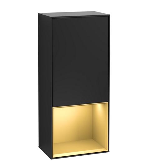 Шкафчик для ванной Villeroy & Boch Finion 41,8х93,6х27 см петли слева с подсветкой МДФ черный матовый лак/золотой матовый лак G540HFPD