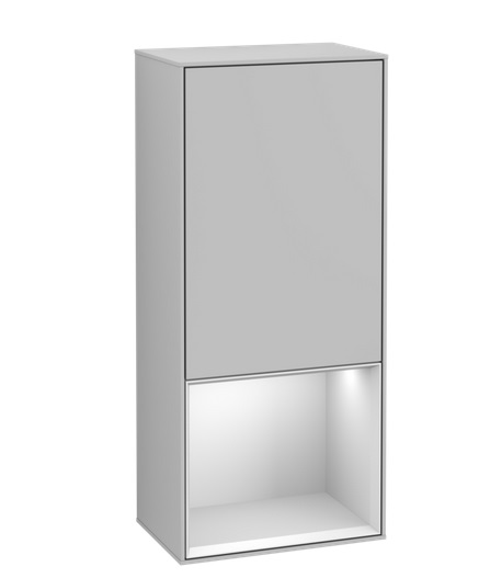 Шкафчик для ванной Villeroy & Boch Finion 41,8х93,6х27 см петли слева с подсветкой МДФ светло-серый матовый лак/белый матовый лак G540MTGJ