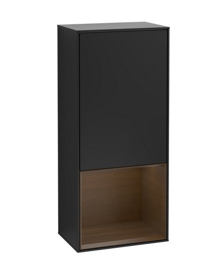 Шкафчик для ванной Villeroy & Boch Finion 41,8х93,6х27 см петли слева с подсветкой МДФ черный матовый лак/шпон грецкого ореха G540GNPD