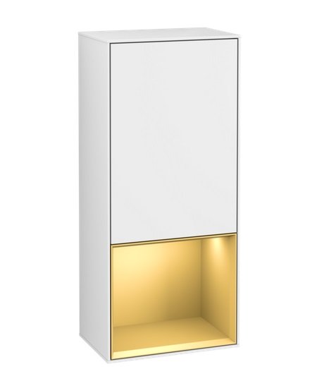 Шкафчик для ванной Villeroy & Boch Finion 41,8х93,6х27 см петли слева с подсветкой МДФ глянцевый белый лак/золотой матовый лак G540HFGF