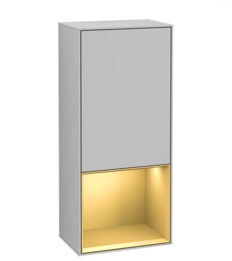 Шкафчик для ванной Villeroy & Boch Finion 41,8х93,6х27 см петли слева с подсветкой МДФ светло-серый матовый лак/золотой матовый лак G540HFGJ