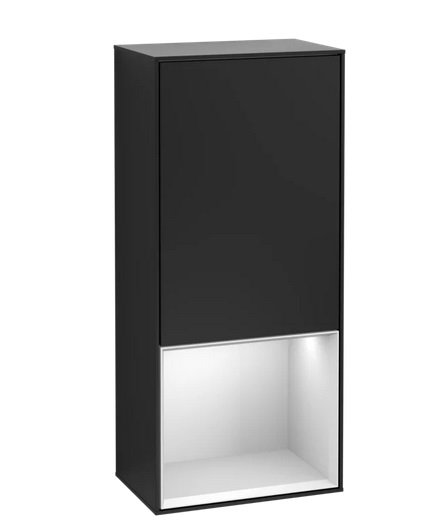 Шкафчик для ванной Villeroy & Boch Finion 41,8х93,6х27 см петли слева с подсветкой МДФ черный матовый лак/белый матовый лак  G540MTPD