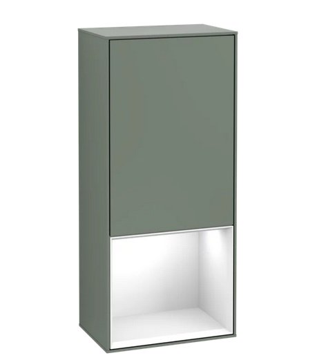 Шафка для ванної Villeroy & Boch Finion 41,8х93,6х27 см петлі зліва з підсвічуванням МДФ оливковий матовий лак/глянсовий білий лак G540GFGM