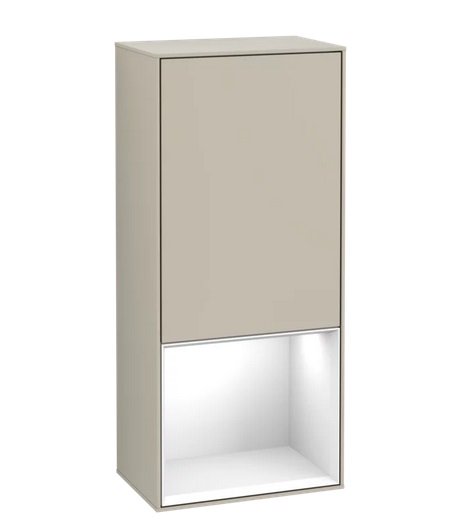 Шафка для ванної Villeroy & Boch Finion 41,8х93,6х27 см петлі зліва з підсвічуванням МДФ пісок матовий лак/глянсовий білий лак G540GFHH