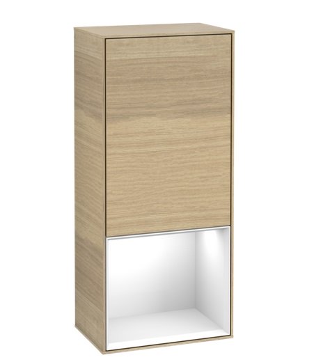 Шкафчик для ванной Villeroy & Boch Finion 41,8х93,6х27 см петли слева с подсветкой ДСП шпон дуба/глянцевый белый лак G540GFPC