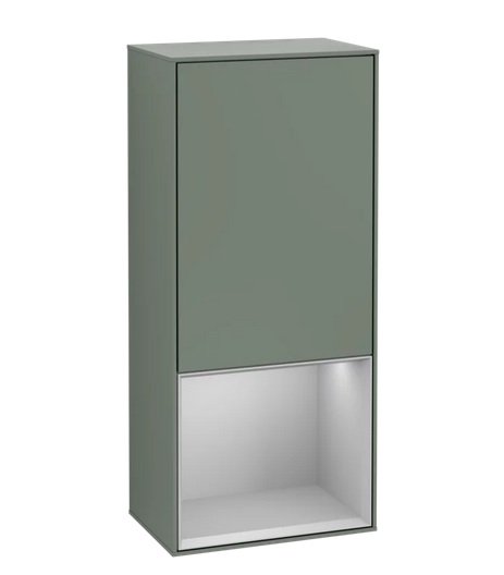 Шкафчик для ванной Villeroy & Boch Finion 41,8х93,6х27 см петли слева с подсветкой МДФ оливковый матовый лак/светло-серый матовый лак G540GJGM