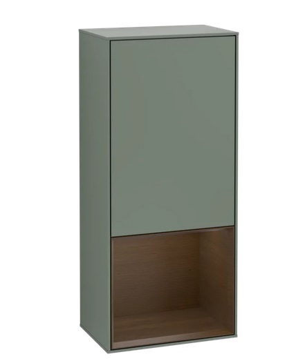 Шкафчик для ванной Villeroy & Boch Finion 41,8х93,6х27 см петли слева с подсветкой МДФ оливковый матовый лак/шпон грецкого ореха G540GNGM