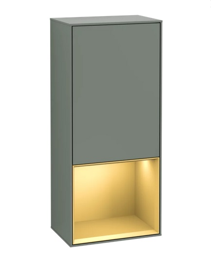 Шкафчик для ванной Villeroy & Boch Finion 41,8х93,6х27 см петли слева с подсветкой МДФ оливковый матовый лак/золотой матовый лак G540HFGM